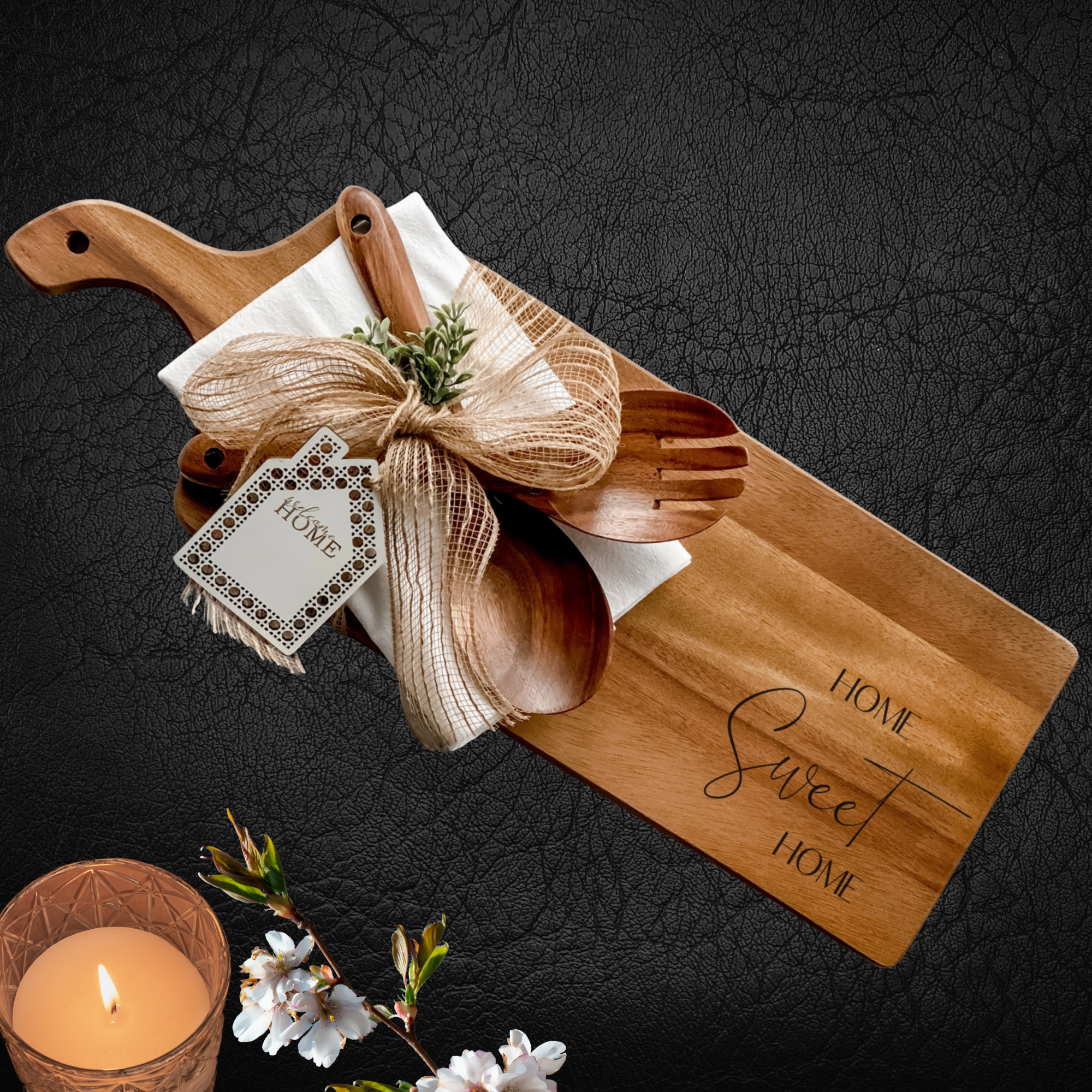 Home Sweet Home Acacia Board Gift Set