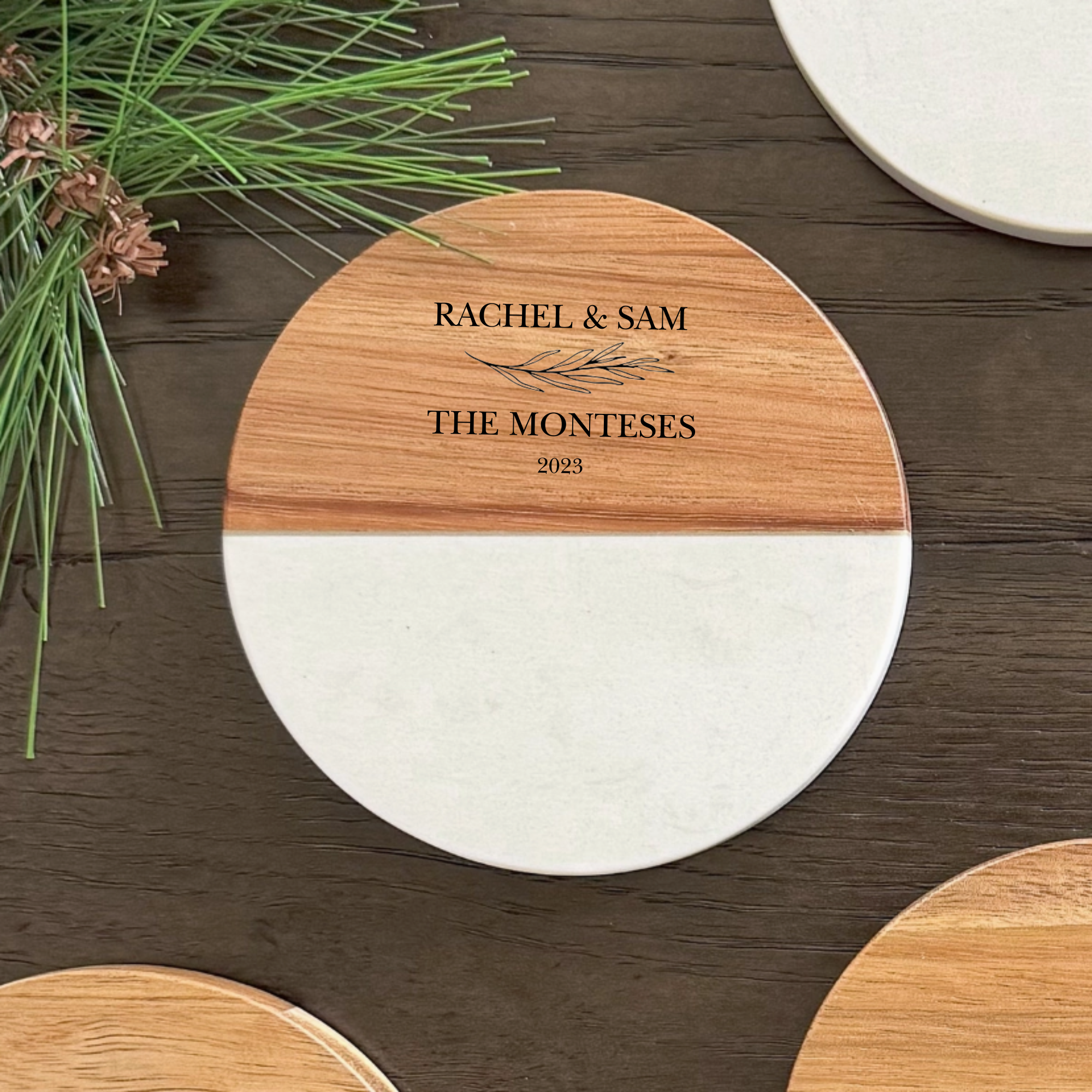 Set of 4 Wood and Marble Coasters Set