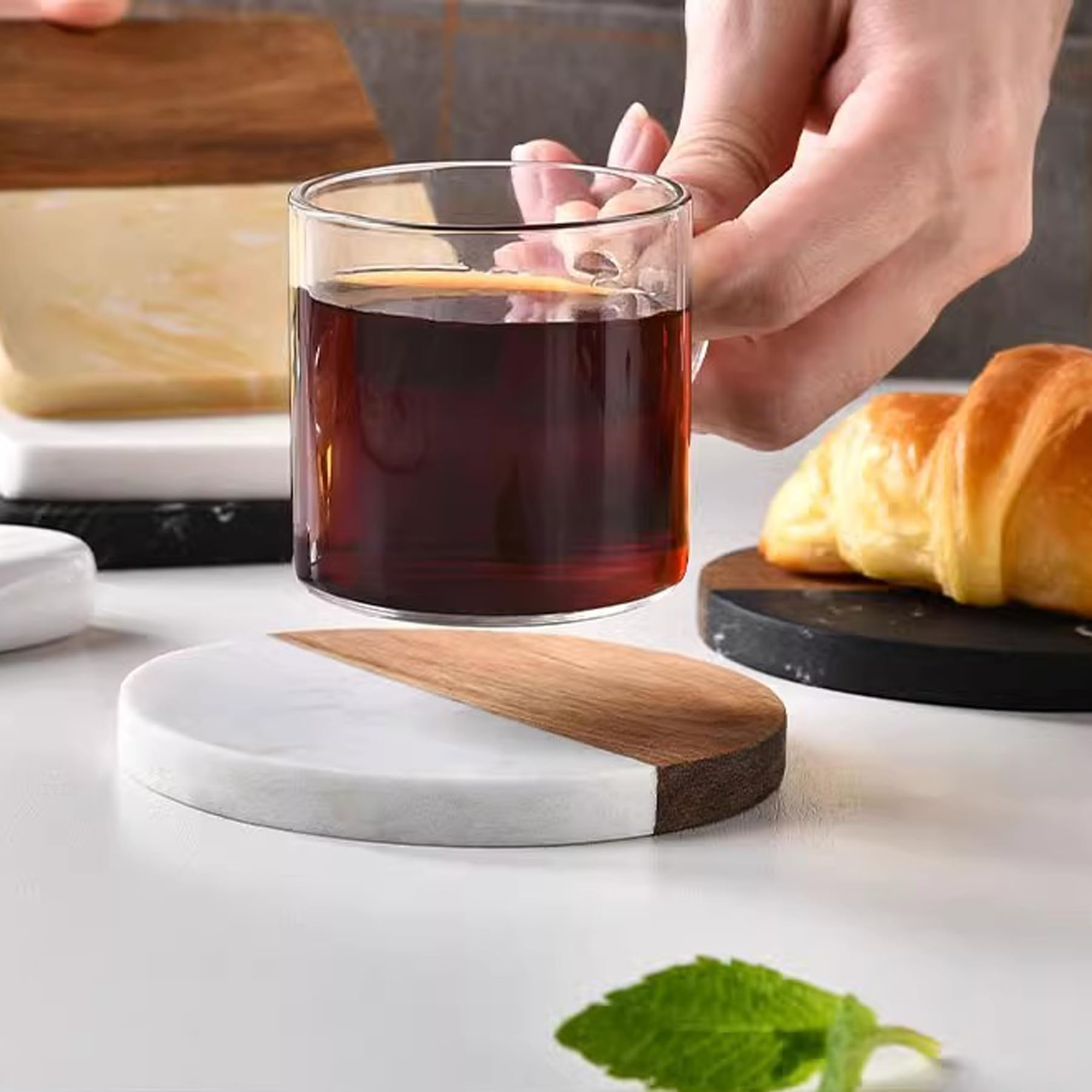 Set of 4 Wood and Marble Coasters Set