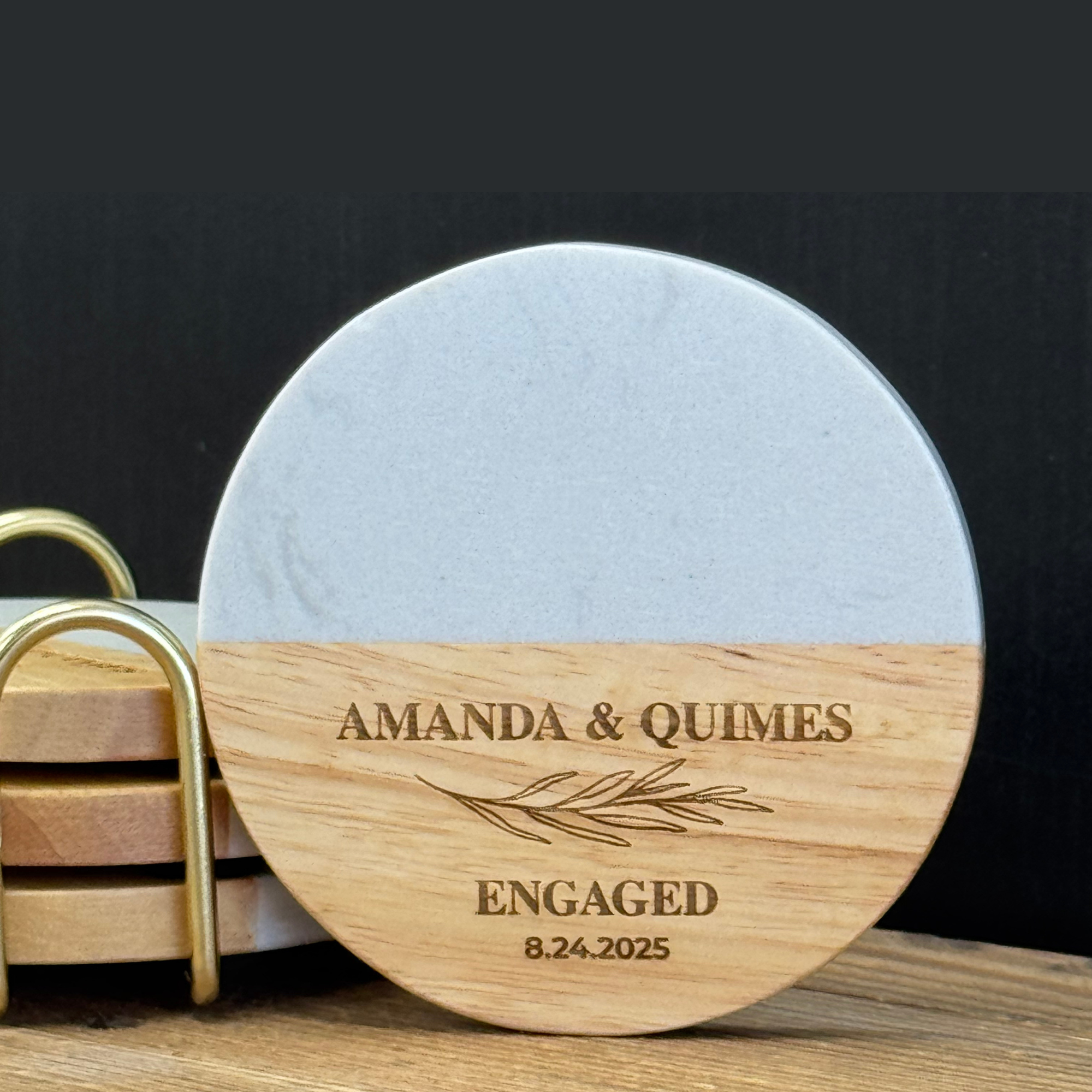 Set of 4 Wood & Marble Coasters Set