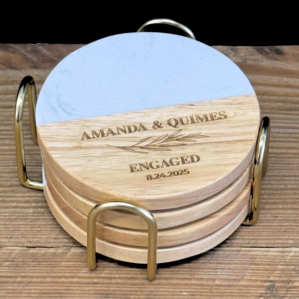 Set of 4 Wood & Marble Coasters Set