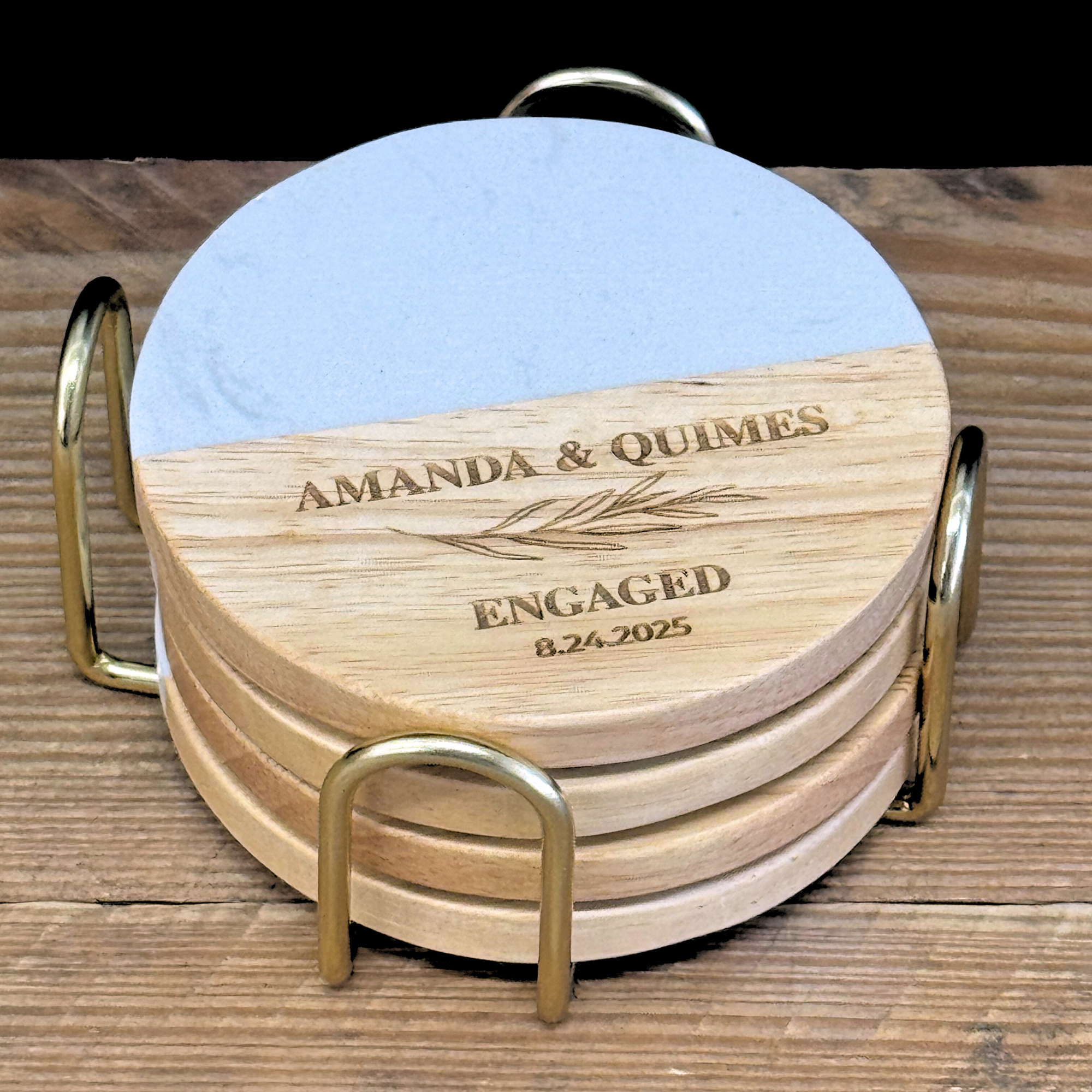 Set of 4 Wood & Marble Coasters Set
