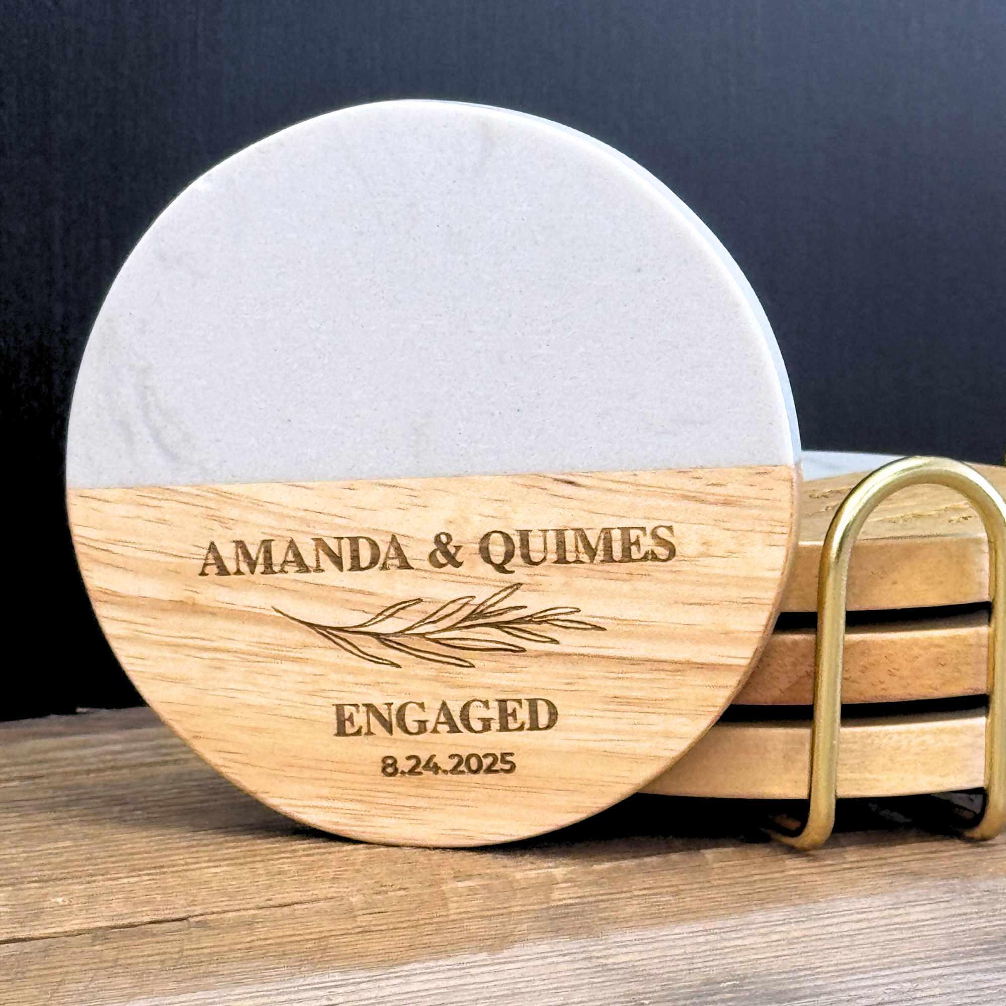 Set of 4 Wood & Marble Coasters Set